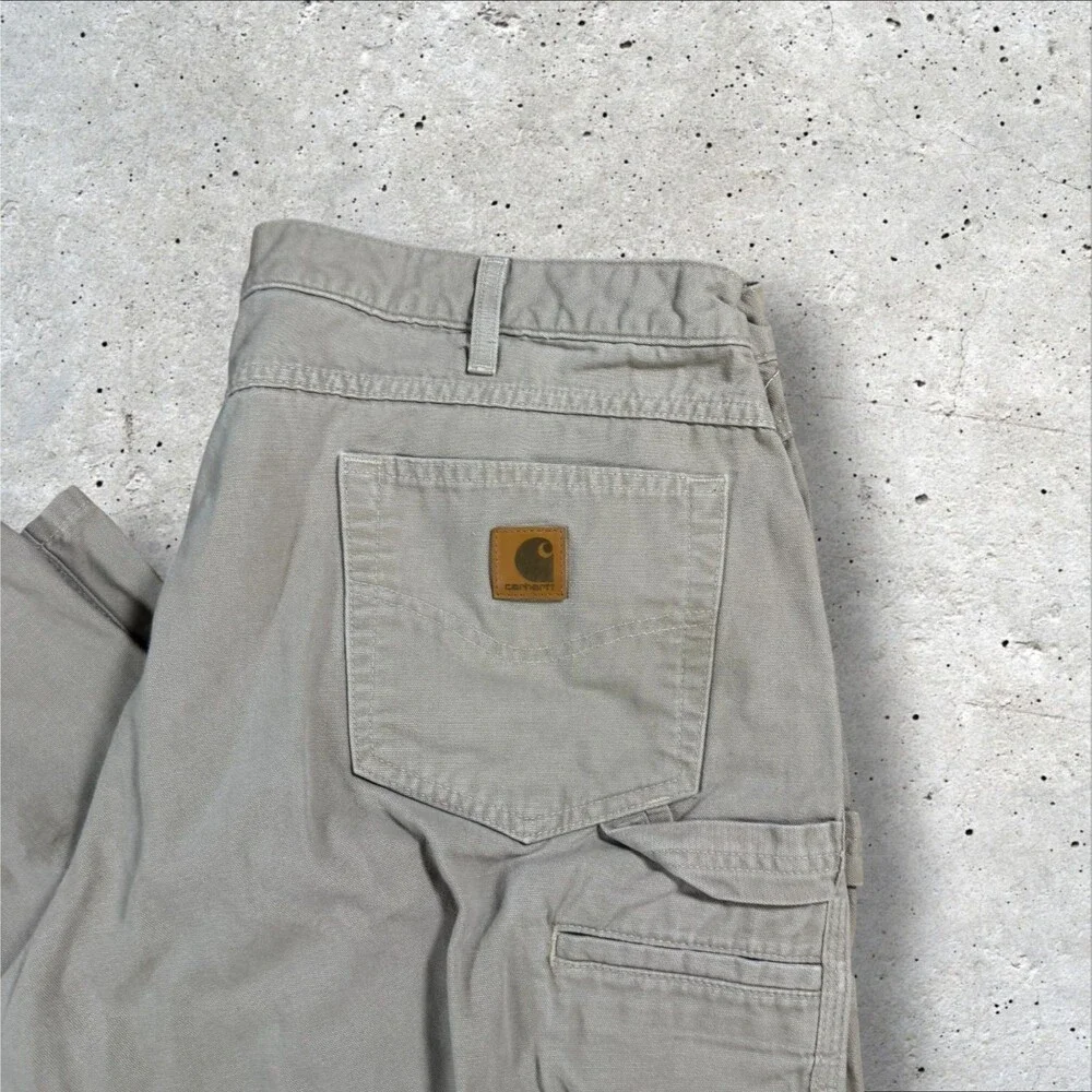 Carhartt B159 Mens Loose Fit Canvas Carpenter Pants Work Utility Khaki 40x30